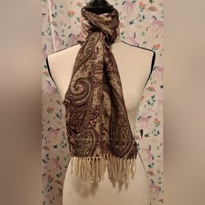 NWOT Amicale Paisley Cashmere Reversible Cottage Casual Boho Neutral Scarf Wrap